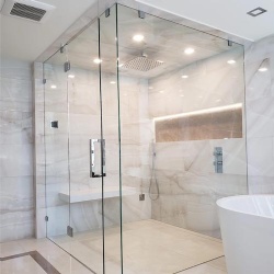 Frameless glass shower enclosure