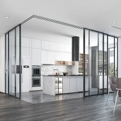 Syncrhonized and telescopic sliding glass door