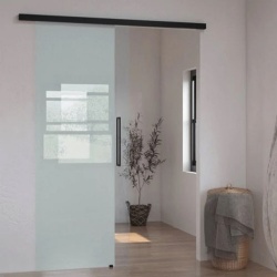 Sliding barn door with satin glass panel