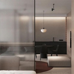 Interior door with fluted glass panel