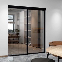Steel framed sliding glass door with valance